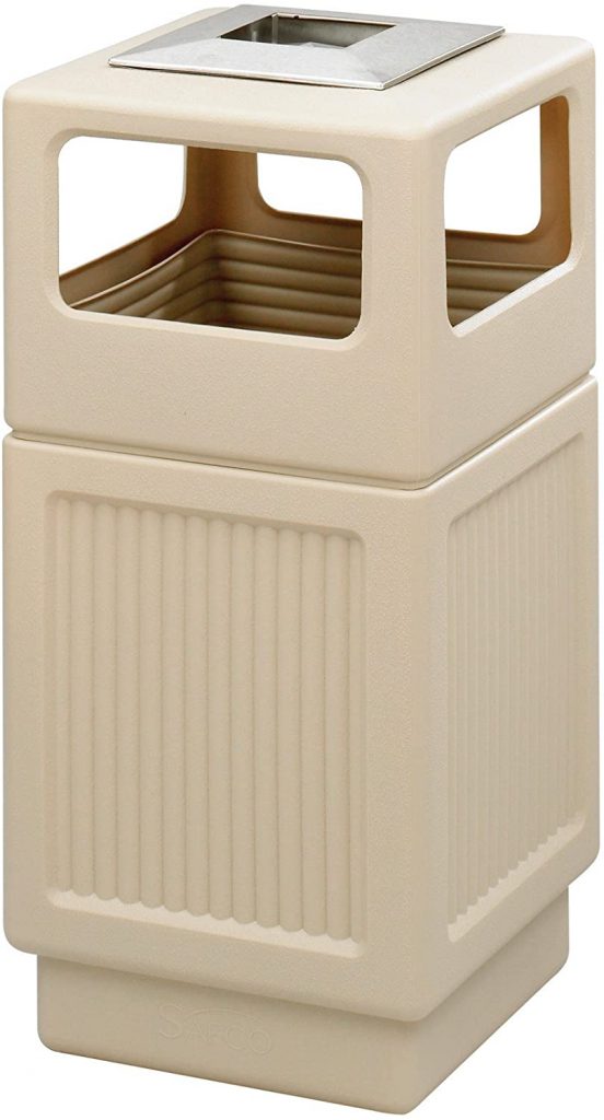 Outdoor trash can enclosure with recessed panel