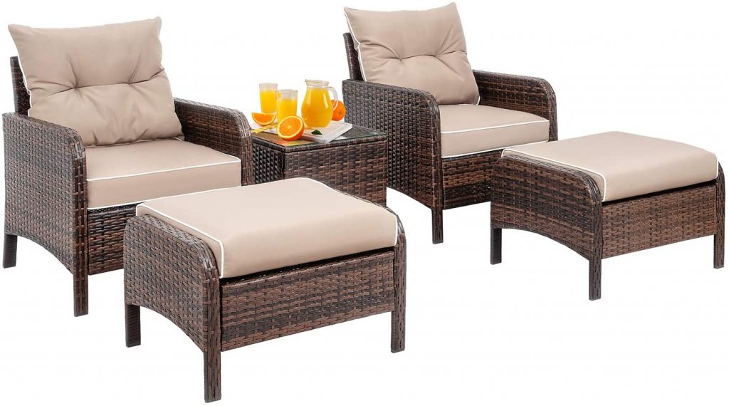 Shintenchi Outdoor Furniture 5 Pieces Set,All Weather PE Wicker Rattan Patio Conversation Set with Cushioned Patio Chairs