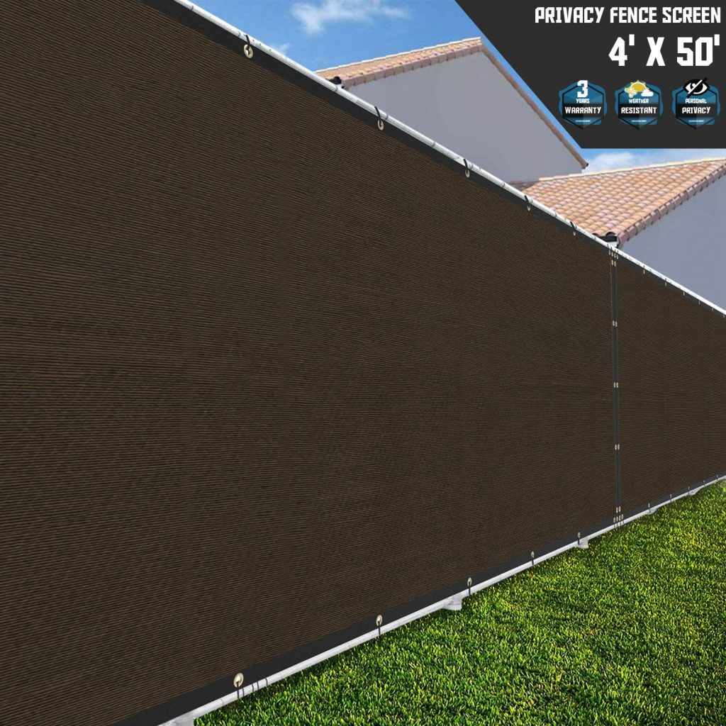 E&K Sunrise Fence Privacy Screen with Zipties Beige 8 x 1 Commercial Outdoor Backyard Porch Deck Shade Windscreen Mesh Fabric 90% Beockage 8 Years Warranty Customized 