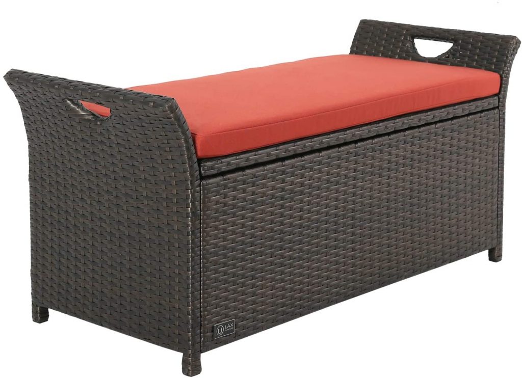 Ulax Furniture Outdoor Storage Bench Rattan Style Deck Box