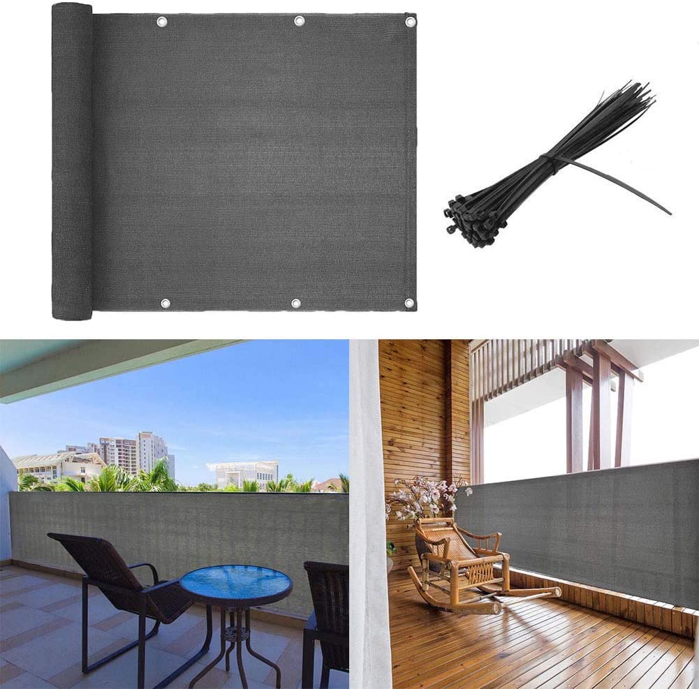 99native@ Balcony privacy screen grey Balcony Privacy Screen Oxford Fabric Screening Privacy Protector without Screws Sunshade UV-protection Weather Resistant Fence Cover Cable Ties Attached