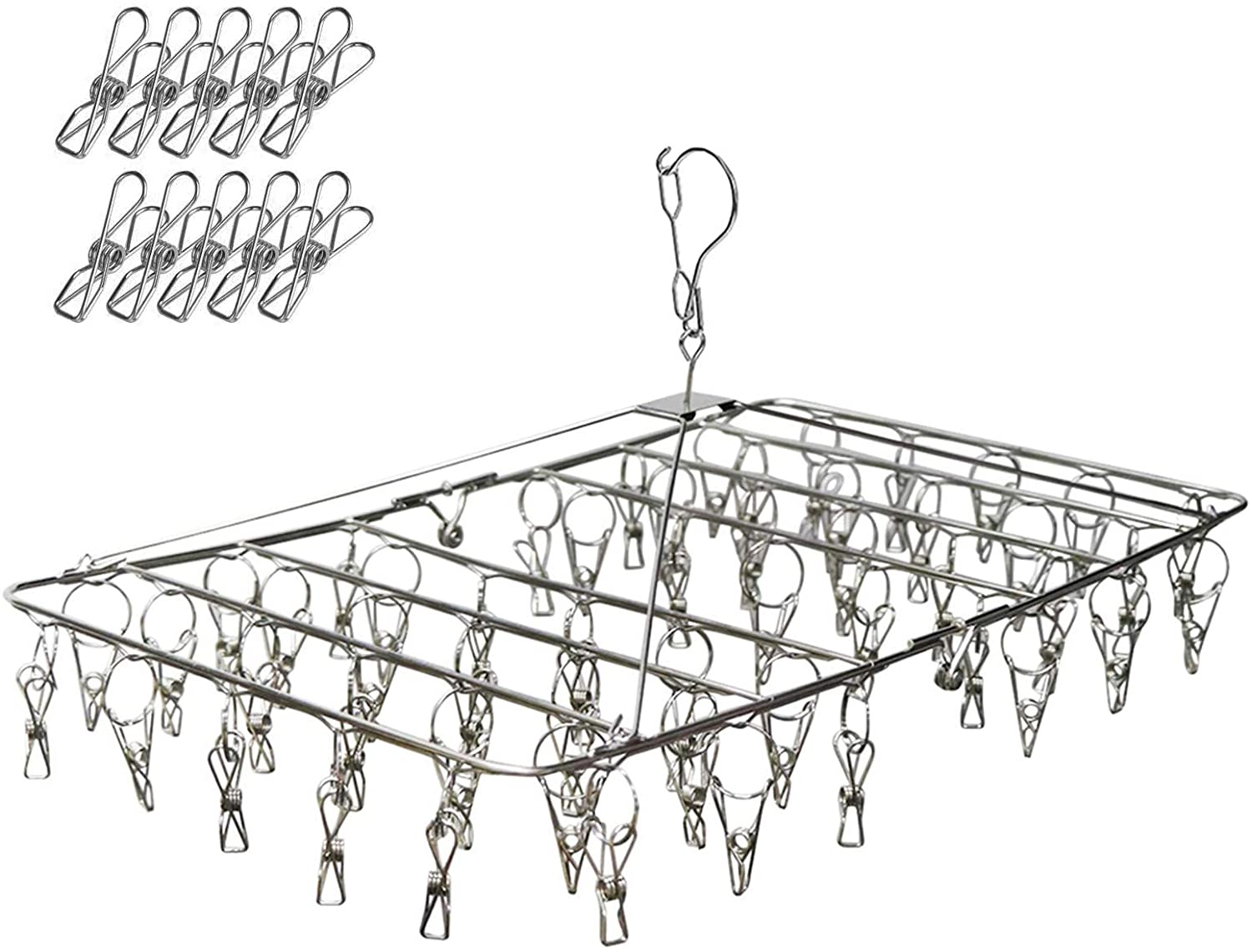 Stainless steel drying rack with multiple pegs