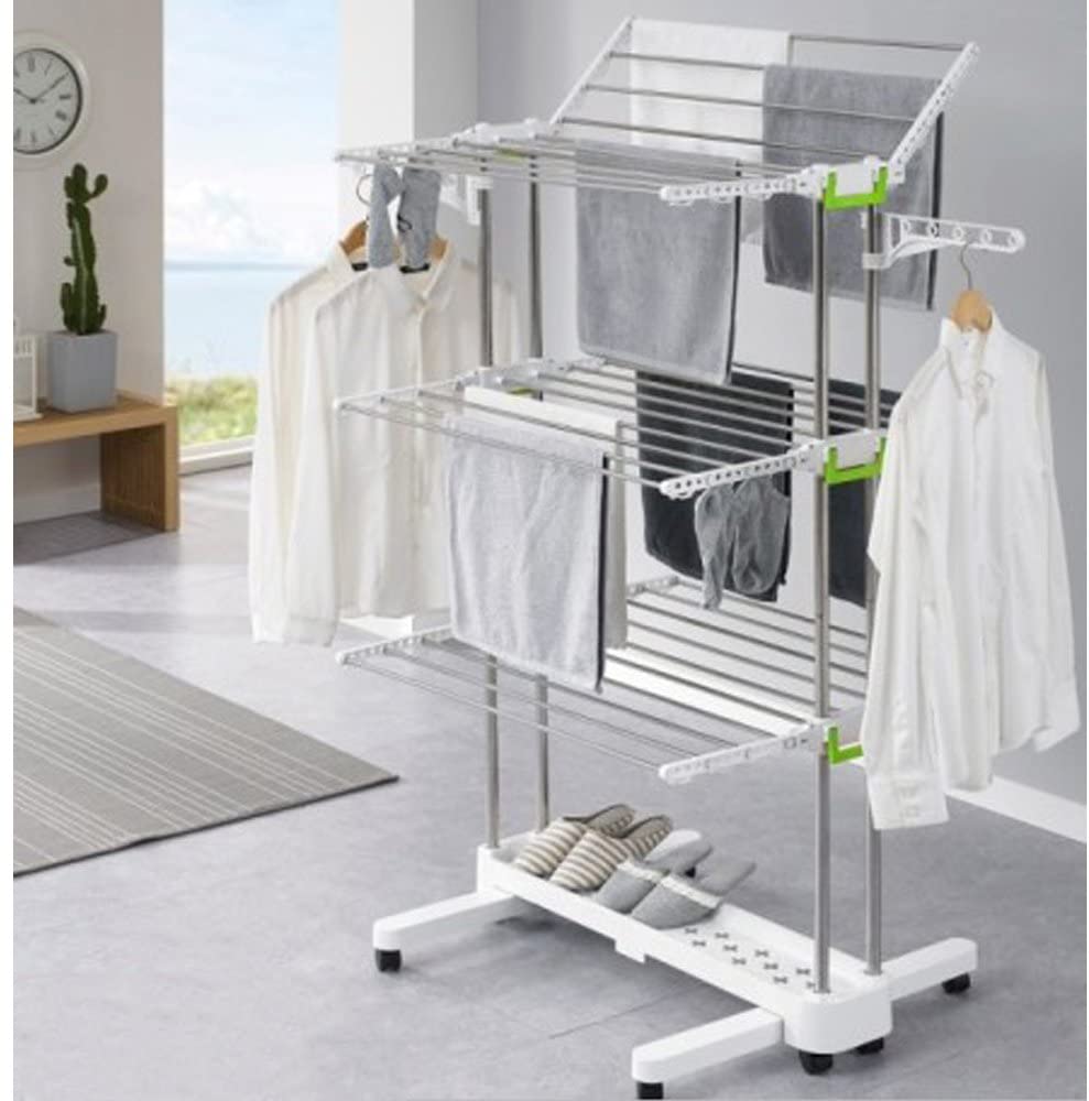 3 Tier Folding Clothes Airer Concertina Washing Laundry Dry With 20 Clothes Pegs
