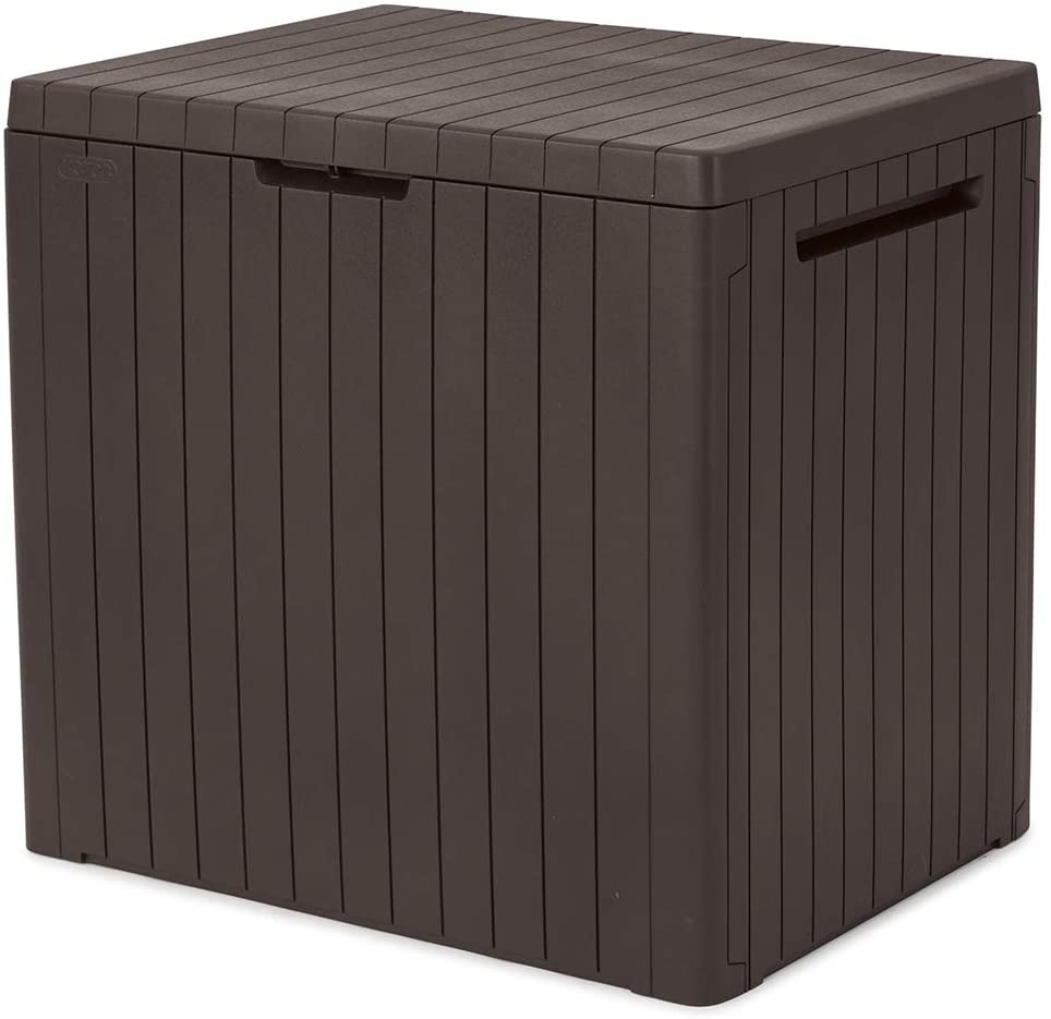 JOIVI Outdoor Patio Storage Box, Brown Wicker Storage Bin Deck Box, 88