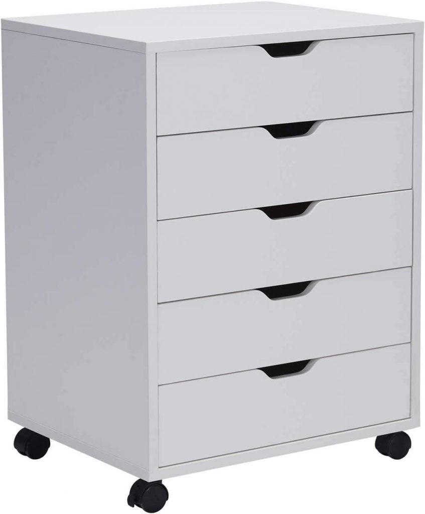 VICLLAX 5 Drawer Storage Unit File Cabinet Under Desk Storage Cart on Wheels for Home Office Dark 