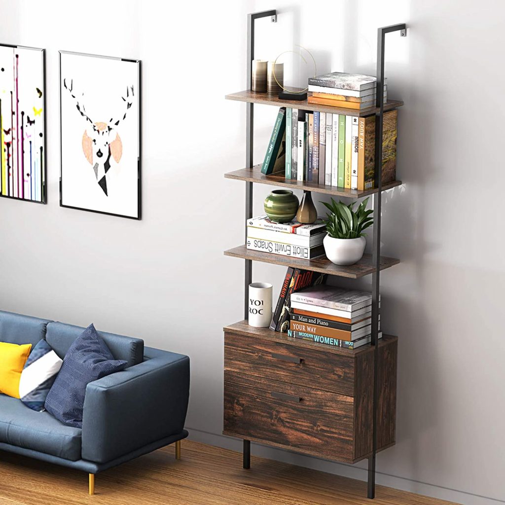  Industrial Ladder Shelf with Drawers