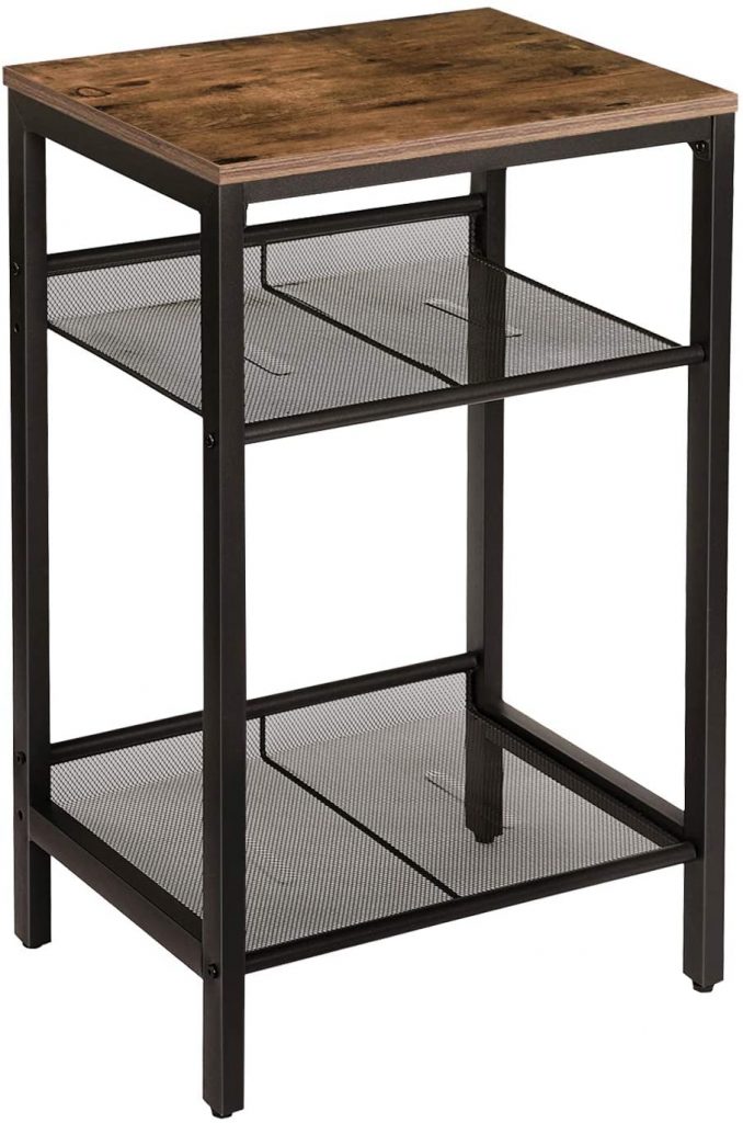  HOOBRO Side Table, Industrial End Telephone Table with Adjustable Mesh Shelves