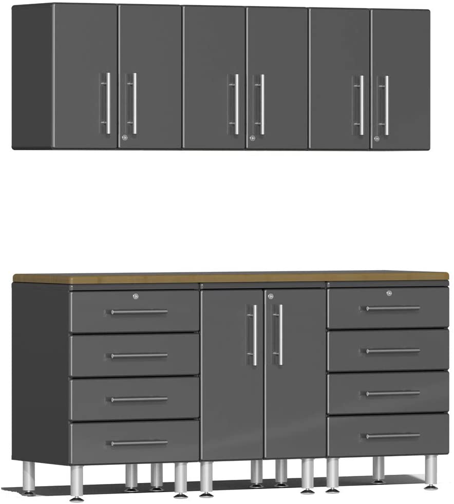 Ulti-MATE UG22072G 7-Piece Garage Cabinet Kit with Bamboo Worktop