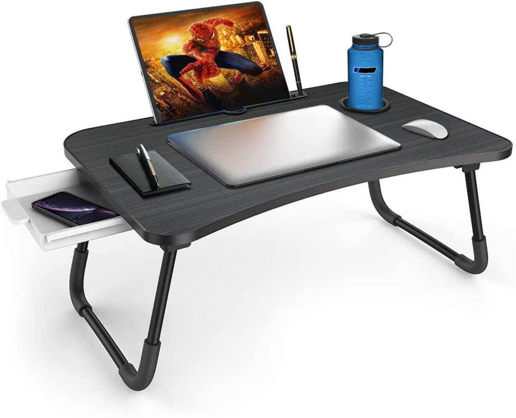 Stock Harbor Monitor Stand and Adjustable Lap Desk Foldable and Large Organizer for All Your Laptop Desk Multitasking Bed Tray with Phone Slots and Cup Holder Fits up to 21 Inch Laptops and Tablets 