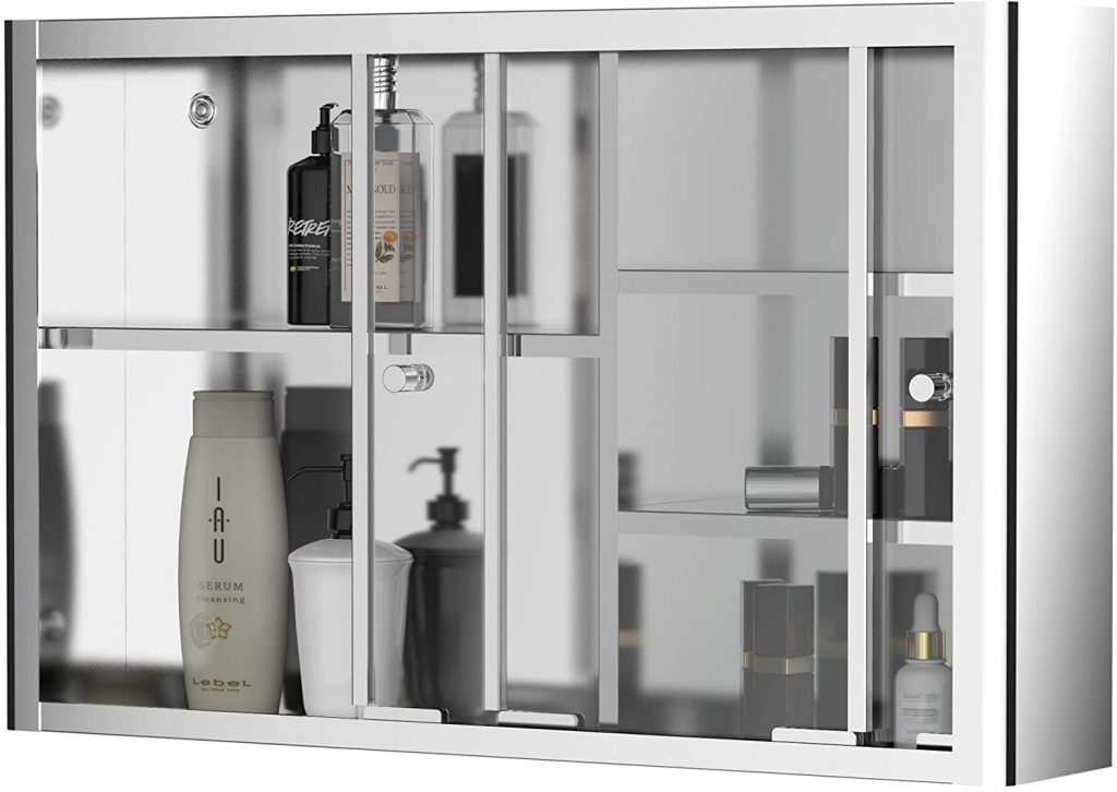 kleankin 24'' x 15'' Wall Mounted Bathroom Medicine Cabinet Sliding Door with Storage Shelves