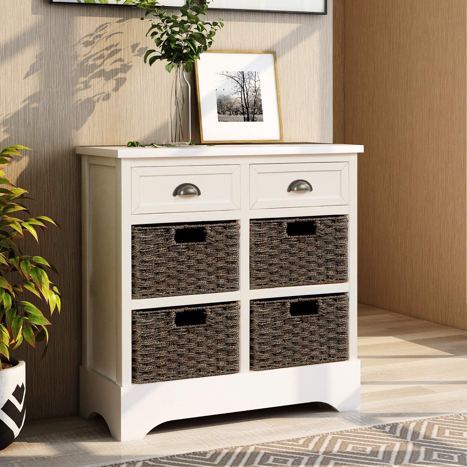 2 Drawers and 1 Shelf Cabinet White S7-BSB-010-CA Living Room Entryway Console Sideboard Table SDHYL Chest Storage Cabinet Kitchen Cupboard Organizer
