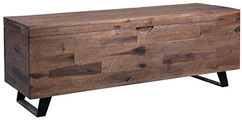  MAKLAINE Acacia Solid Wood 46" Storage Trunk in Brown