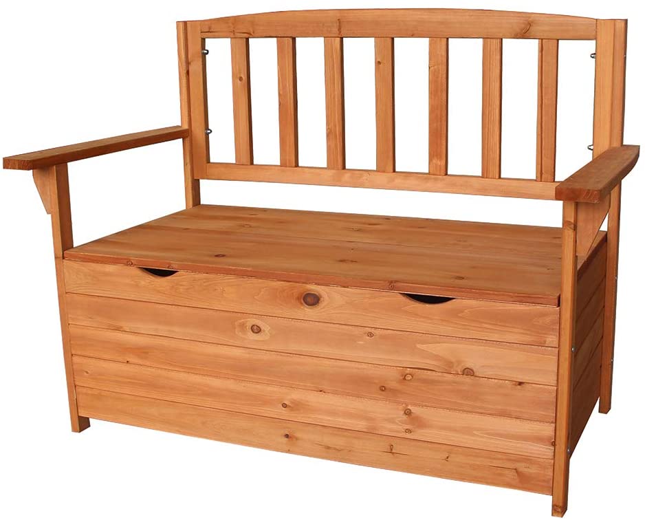  Wooden Outdoor Storage Bench Large Storage Capacity Box Deck Box