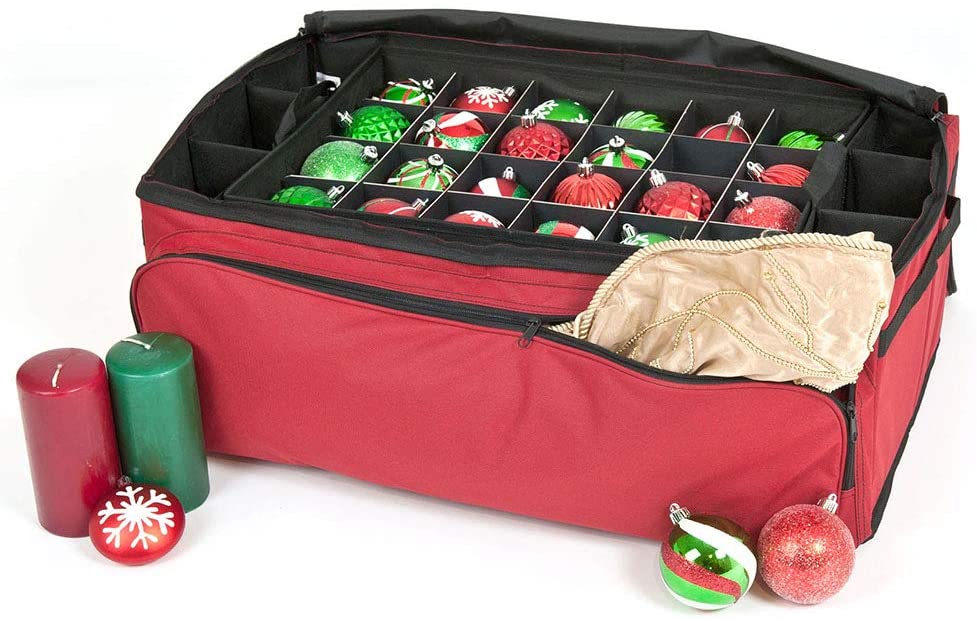 Red Christmas Ornament Storage Box with Dividers