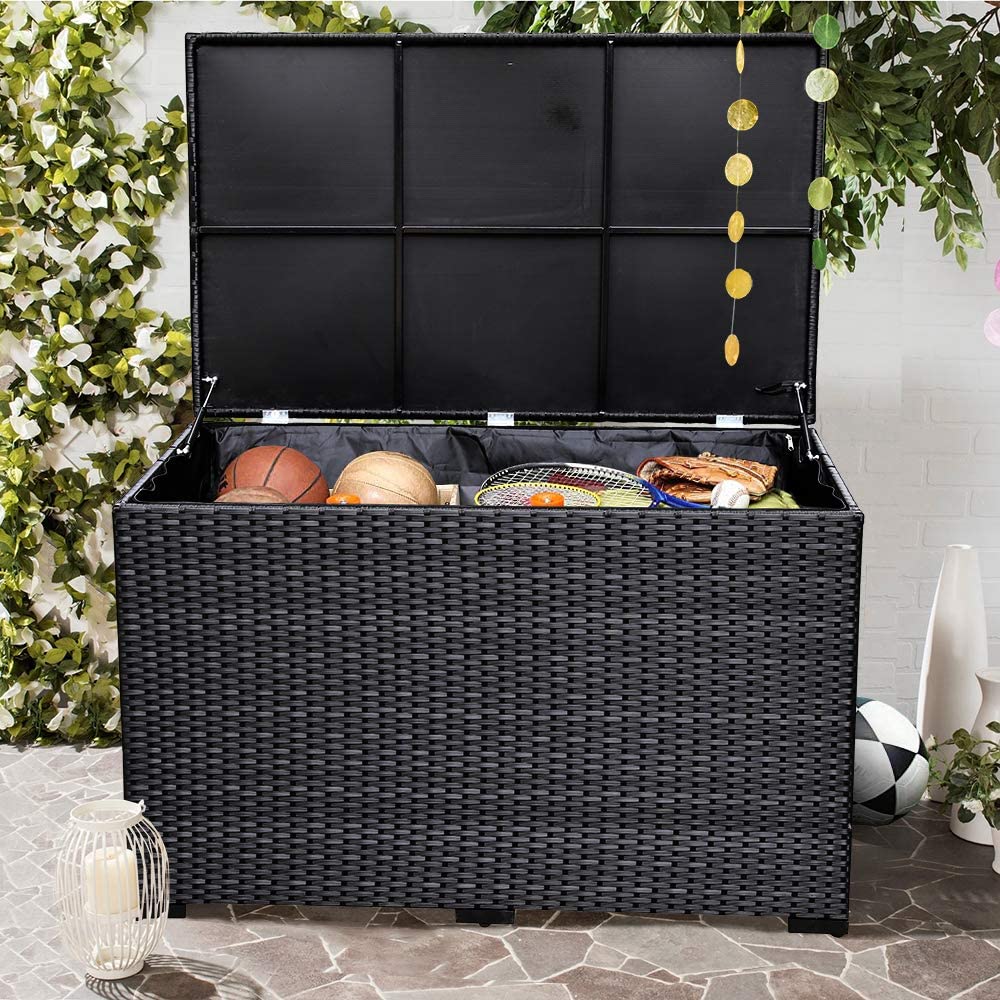  Leaptime Storage Box for Patio Sofa Cushions Home Toys Garden Tools Black Rattan