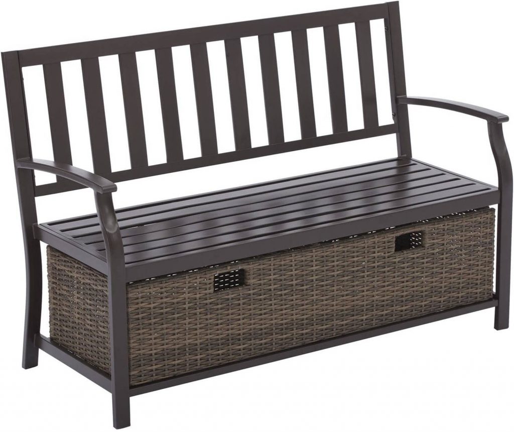 Better Homes and Gardens Camrose Farmhouse Bench with Wicker Storage Box