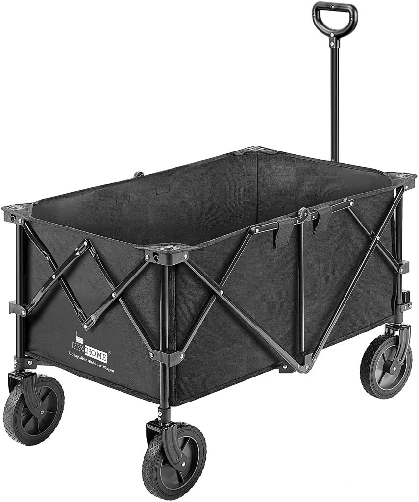  VIVOHOME Heavy Duty 176 Lbs Capacity Collapsible Folding Outdoor Utility Wagon Patio Garden Cart with 2 Drink Holders
