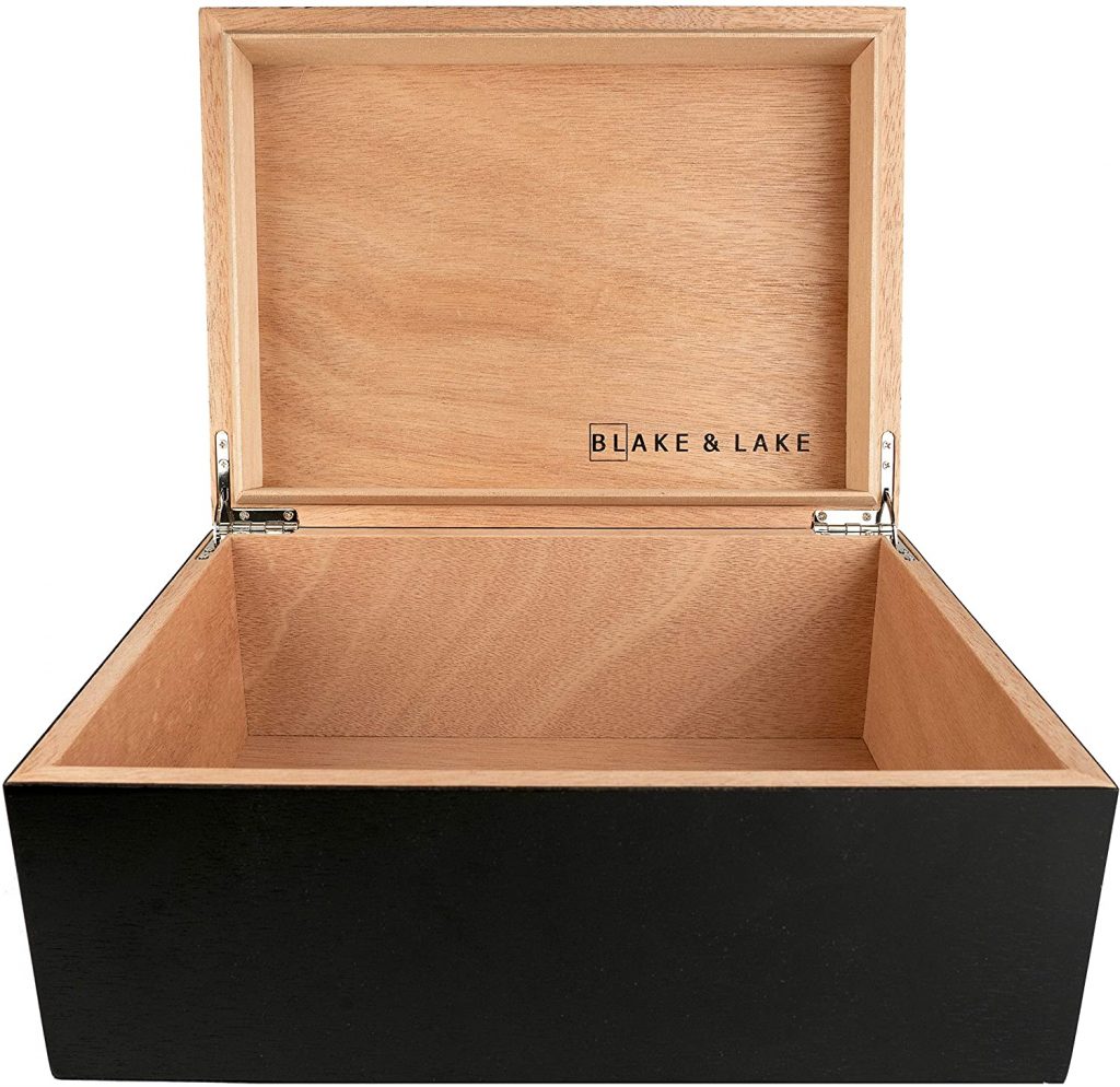  Large Wooden Box with Hinged Lid 