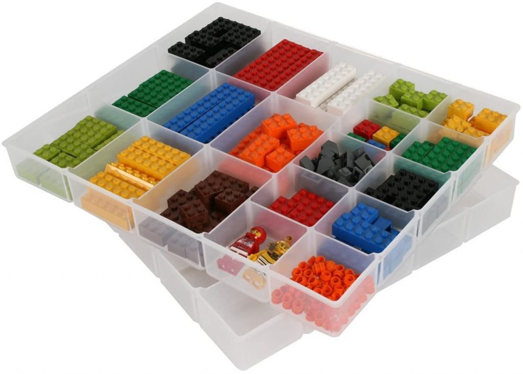 Plastic Lego storage tray with multiple compartments