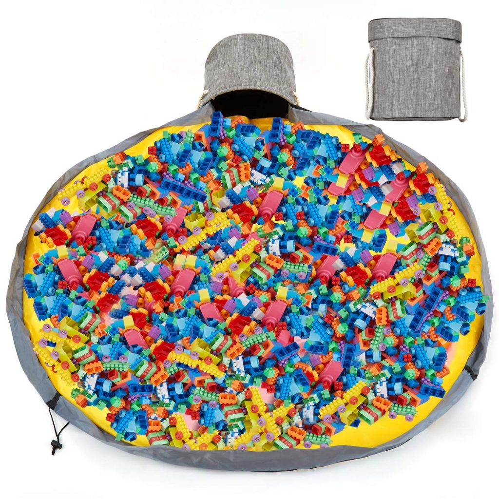 Gray large play mat that can be collapsed for storage