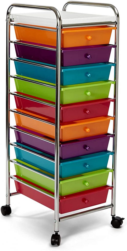 Colorful lego storage cart with wheels