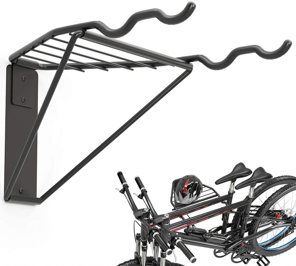 TORACK Bike Rack Garage, 2 Bicycles& Helmet Holder Wall Mount for Indoor Space-Saving