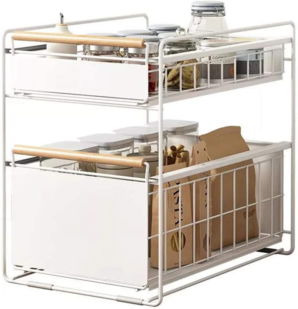 2 Tier Sliding Baskets Pull-Out Mesh Baskets Drawer Shelf Stackable Cabinet Organizer