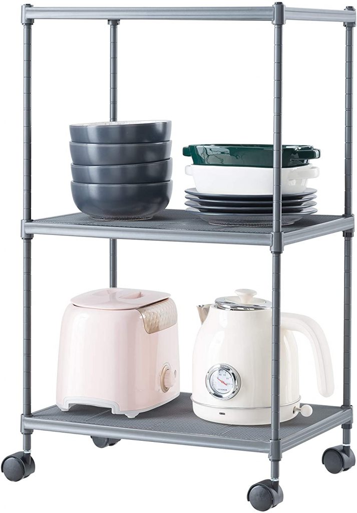  Ovicar 3-Tier Steel Wire Storage Shelves, Adjustable Utility Closet Shelving Rack with Wheels
