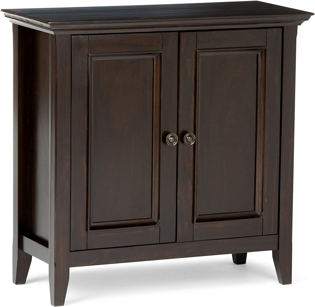  SIMPLIHOME Amherst SOLID WOOD 32 inch Wide Transitional Low Storage Cabinet in Hickory Brown