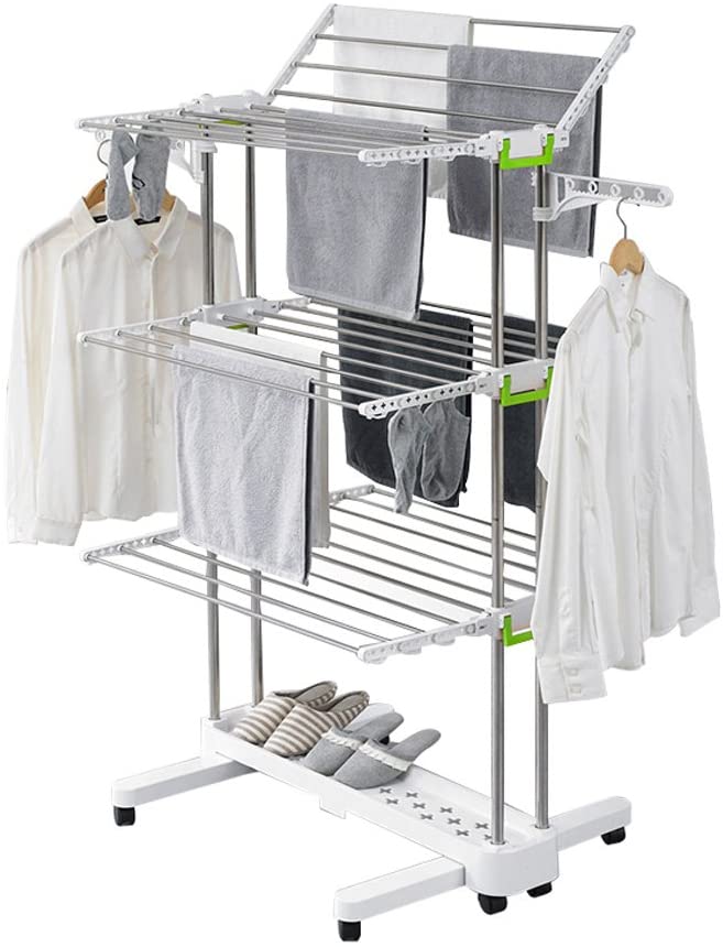 Collapsible clothes drying rack wih hanging rods