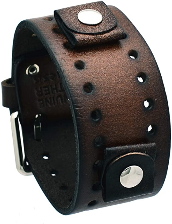 Nemesis BN-BB Dark Brown Wide Leather Cuff Wrist Watch Band