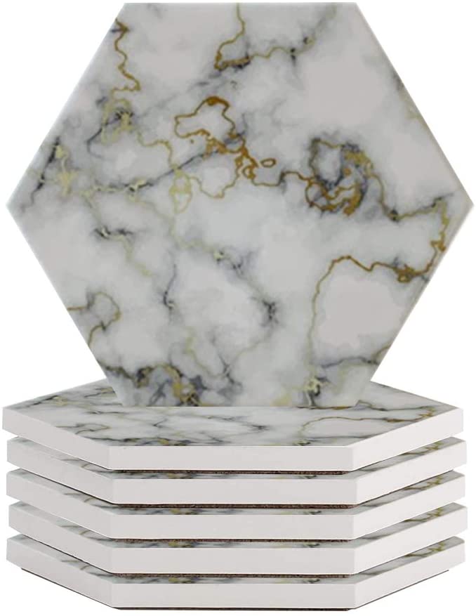 White Marble Hexagonal Coasters