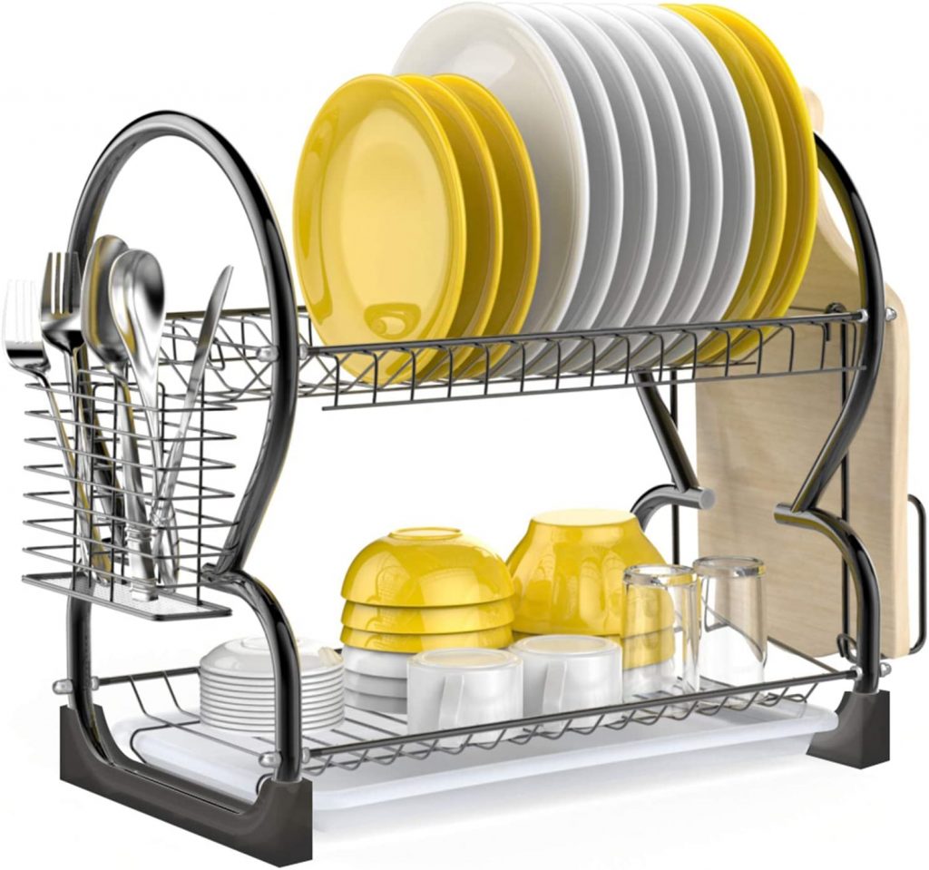 iSPECLE 2 Tier Dish Drying Rack With Utensil Holder
