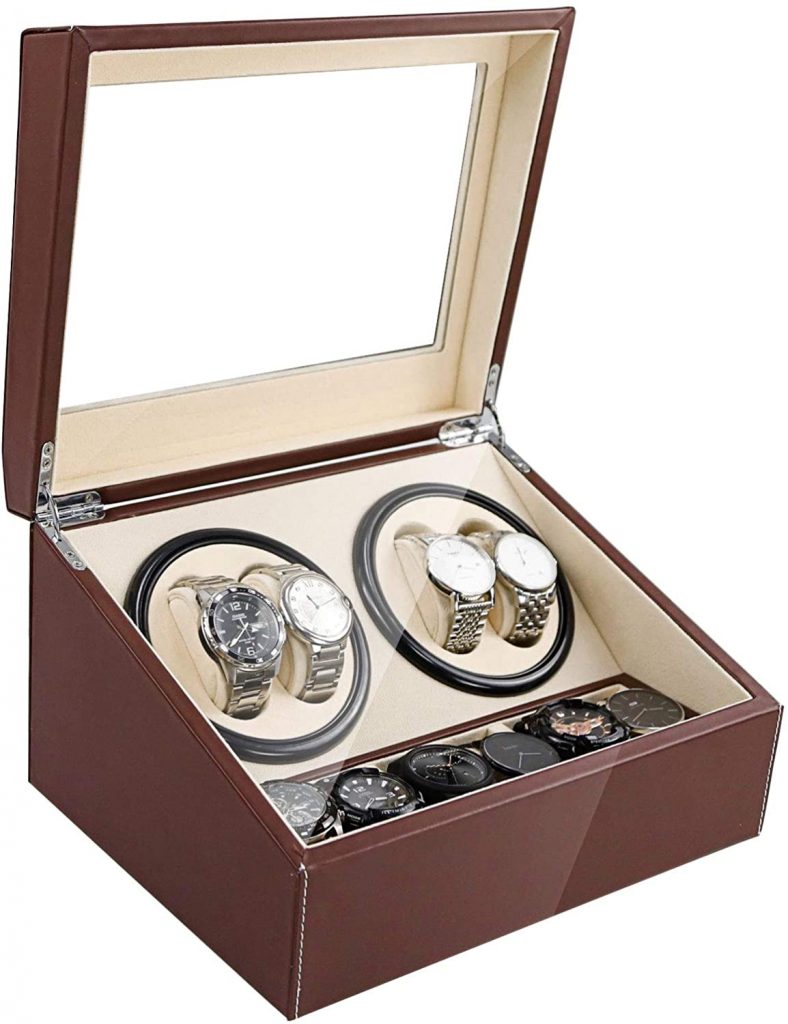 Automatic Watch Winder Display Box, 4+6 Leather Rotating Display Box Luxury Storage Case