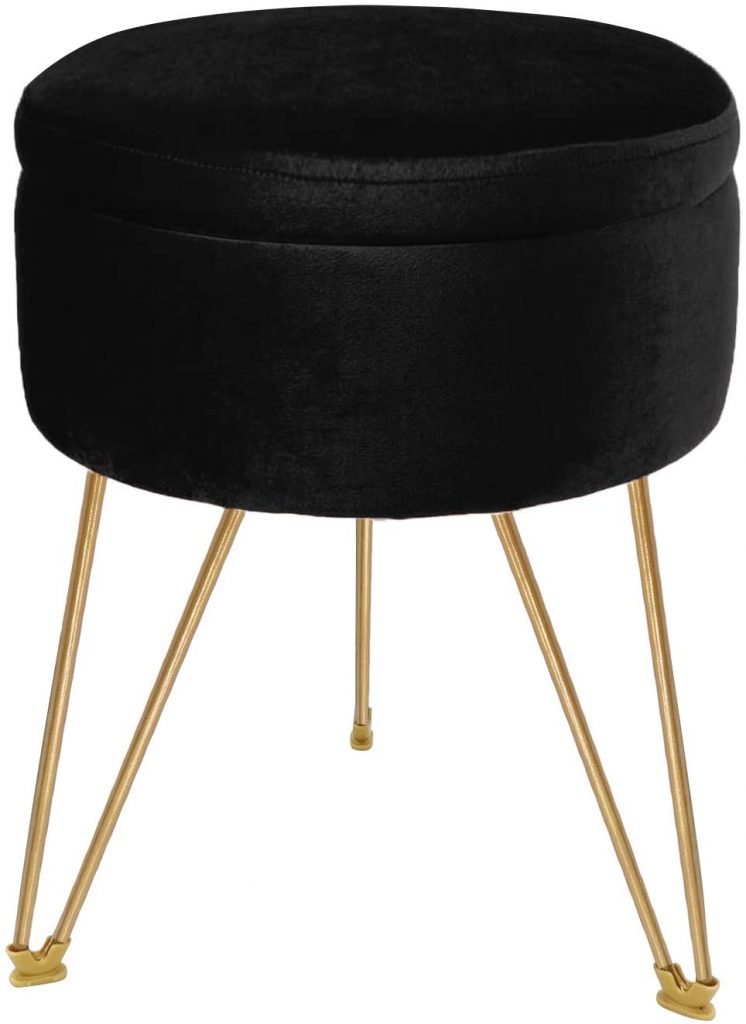  ERONE Storage Round Ottoman Velvet Footrest with Removable Cover Stool