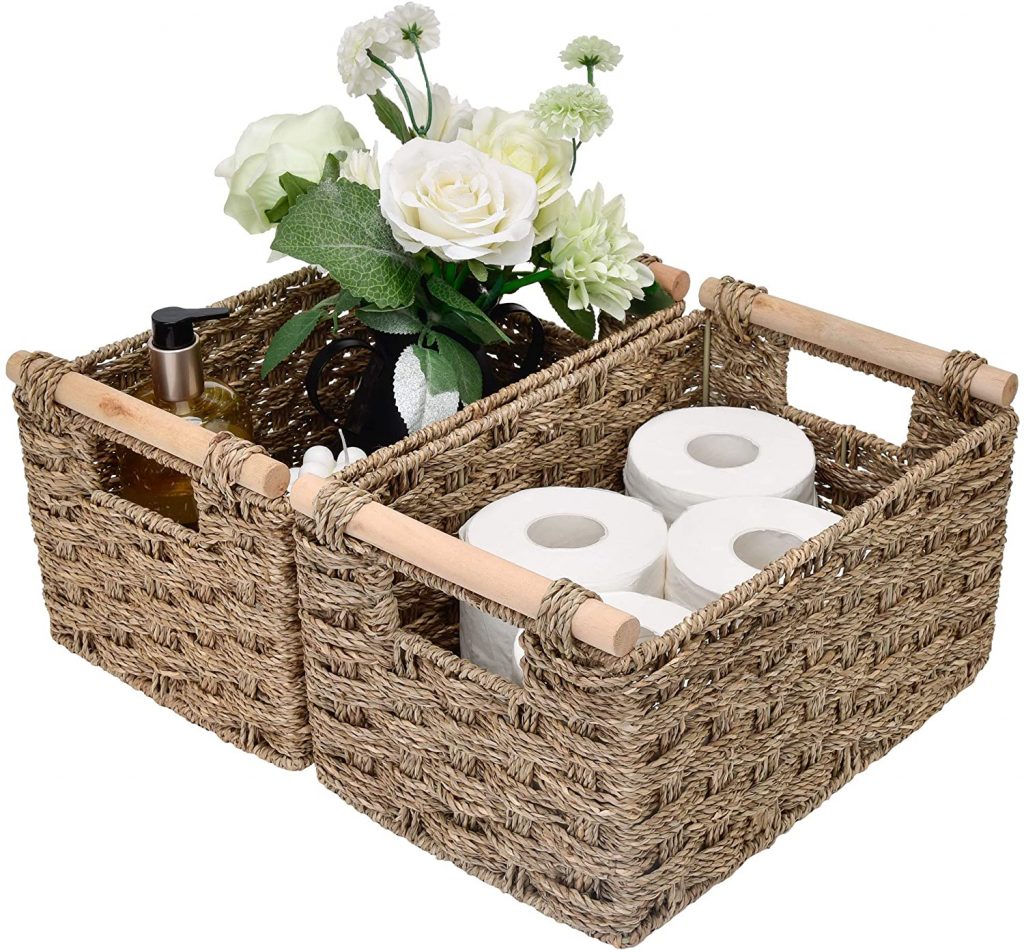 StorageWorks Hand-Woven Storage Baskets with Wooden Handles