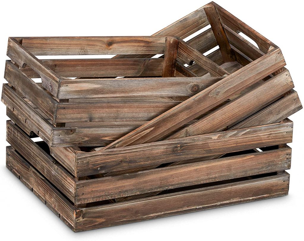  Barnyard Designs Rustic Wood Nesting Crates with Handles Decorative Farmhouse Wooden Storage Container