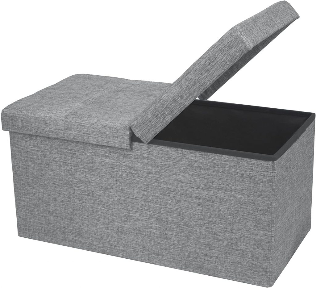  Otto & Ben Folding Toy Box Chest with Smart Lift Top Linen Fabric Ottomans