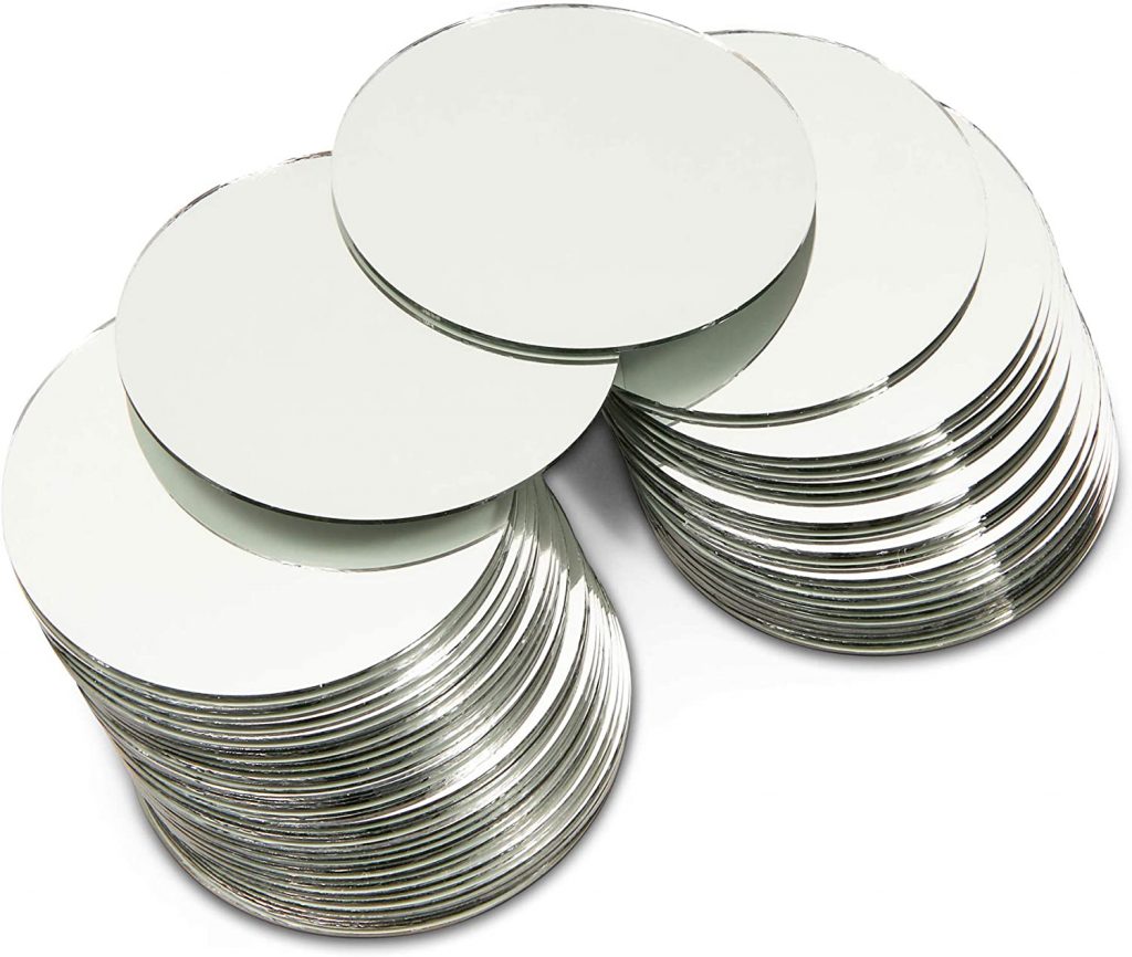  Round Glass Mirror Tiles for Crafts (4 in, 50 Pack)