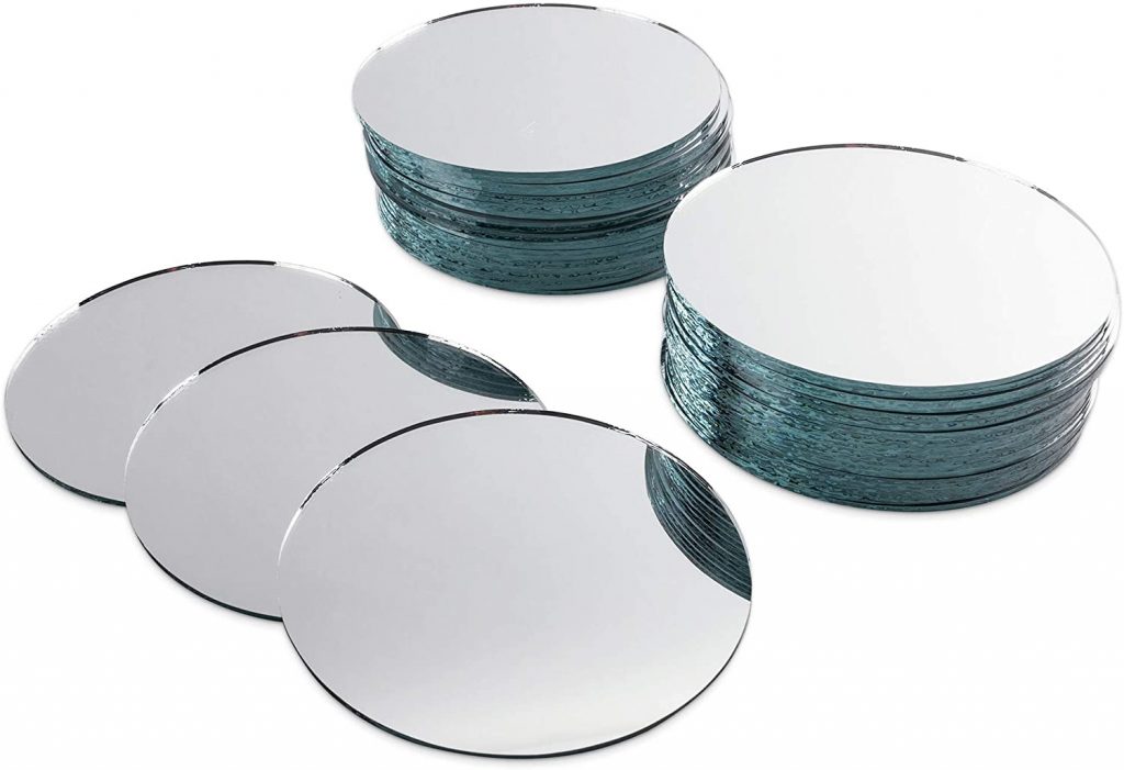  Round 4" Inch Glass Mirror Tiles Circles for DIY Arts & Crafts Projects, Traveling, Framing, Mosaic, Decoration (50 Pack)