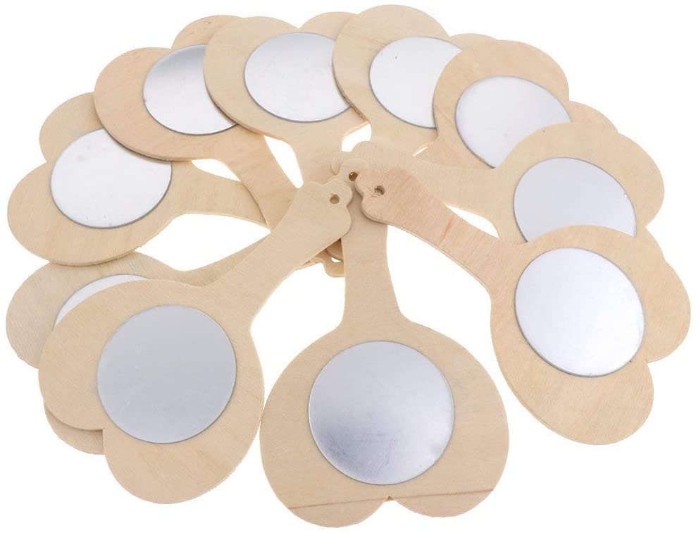  FRECI 10pcs Wooden Handheld Mirror Unfinished Wooden Toys for Kids DIY Wood Crafts Toy - Heart