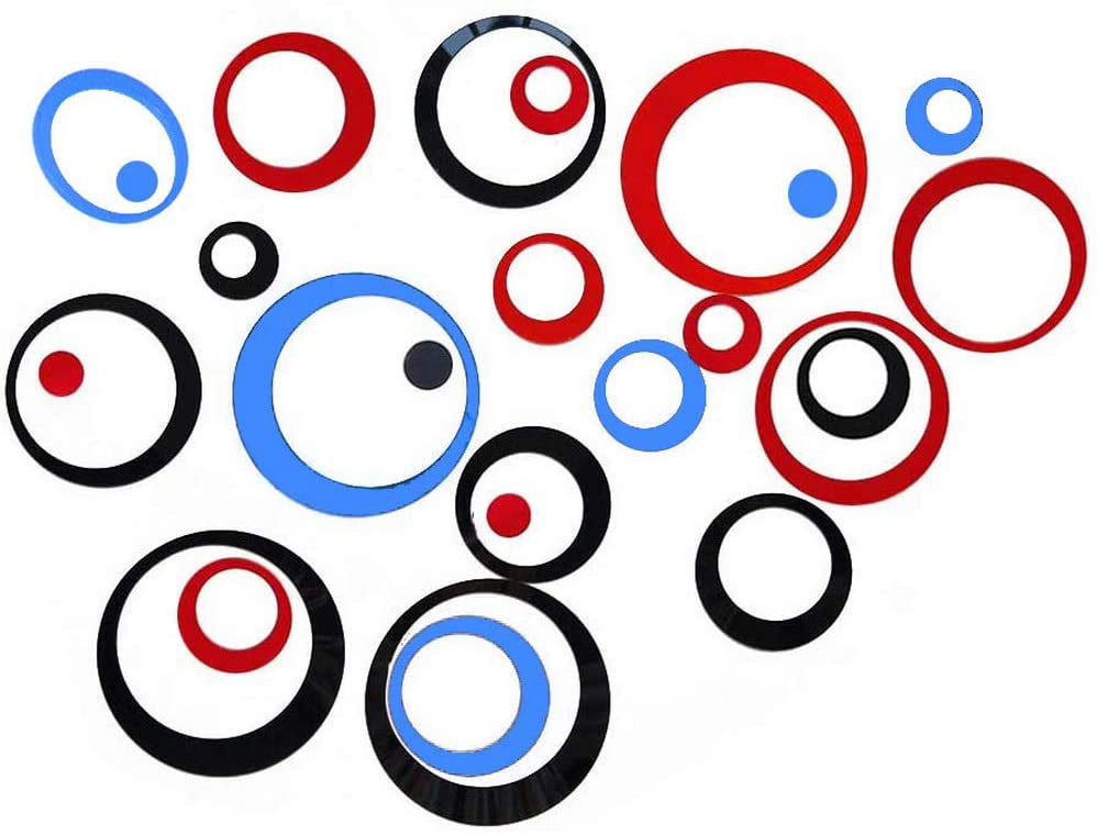  Acrylic Circle Mirror Wall Stickers, 15 Pcs Removable DIY Decal Modern Art Mural for Home Bedroom Wall Decor (Black, Red, Blue)