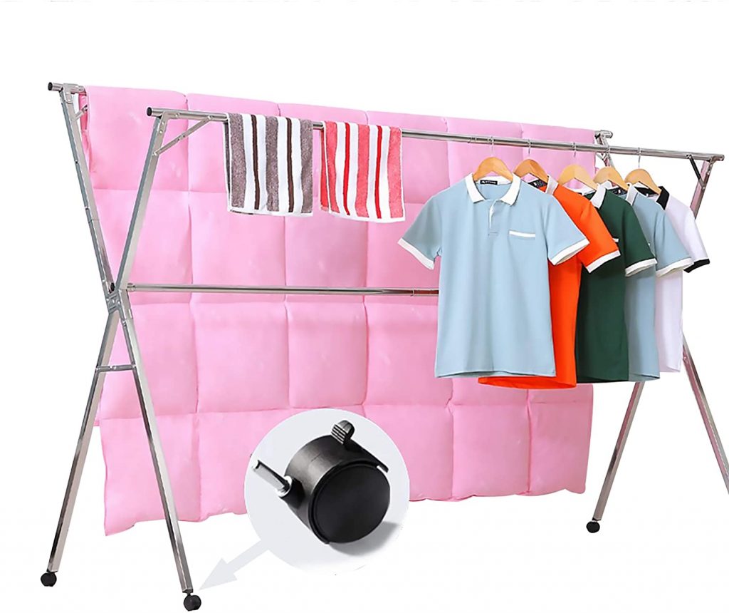  Reliancer Free Installed Clothes Drying Rack Stainless Steel Foldable Rack Hanger Space Saving Retractable 43.3-59 inch Clothes Rack Adjustable
