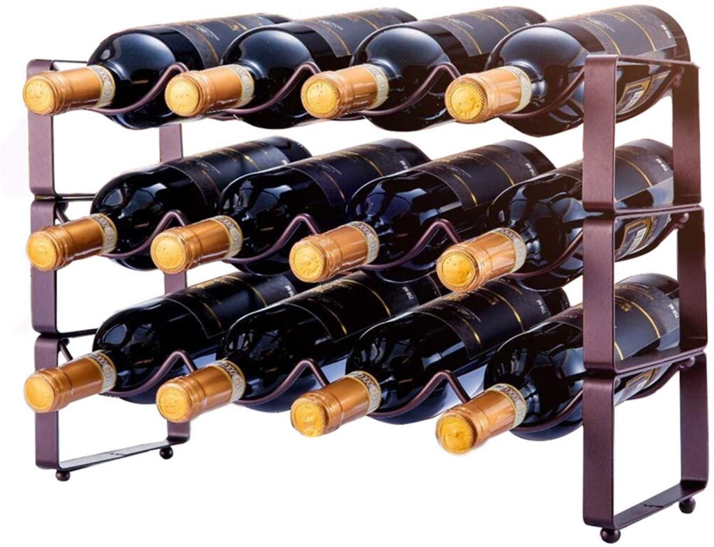 X-cosrack Adjustable Wine Rack 16 Bottles Free Standing Vertical Wine Storage Holder Stand Retractable Countertop Wine Bottle Organizer Shelves 2 Way Storage Design 