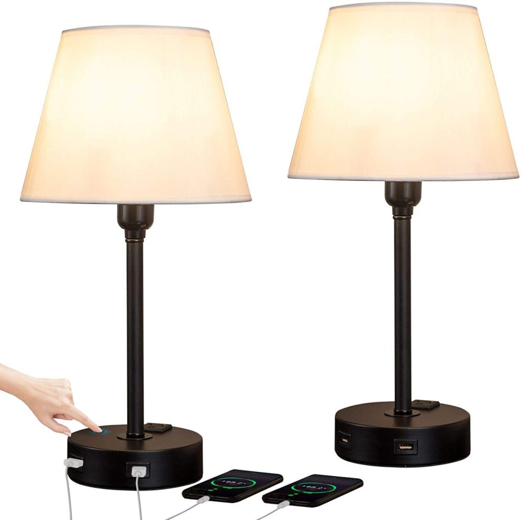  ZEEFO Touch Control Table Lamp Built in Dual USB Ports & AC Outlet