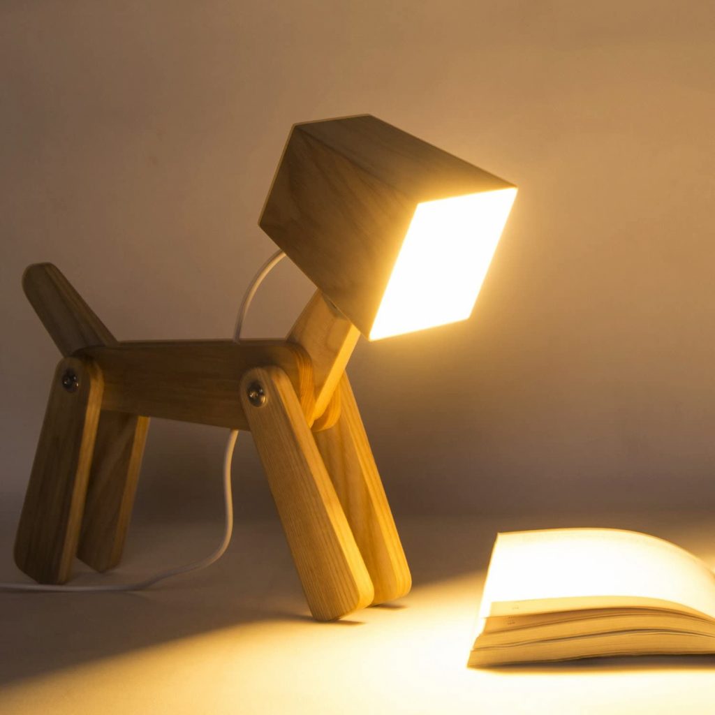 HROOME Modern Cute Dog Adjustable Wooden Dimmable Beside Desk Table Lamp