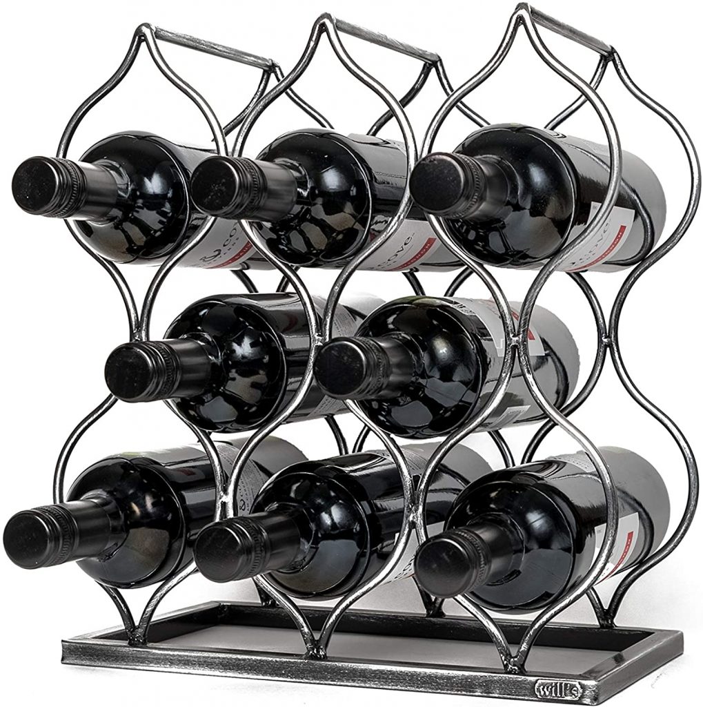  Countertop Wine Rack - 8 Bottle Freestanding Silver Metal Wine Holder