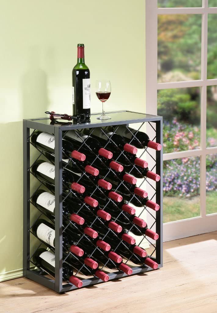 Mango Steam 32 Bottle Wine Rack with Glass Table Top