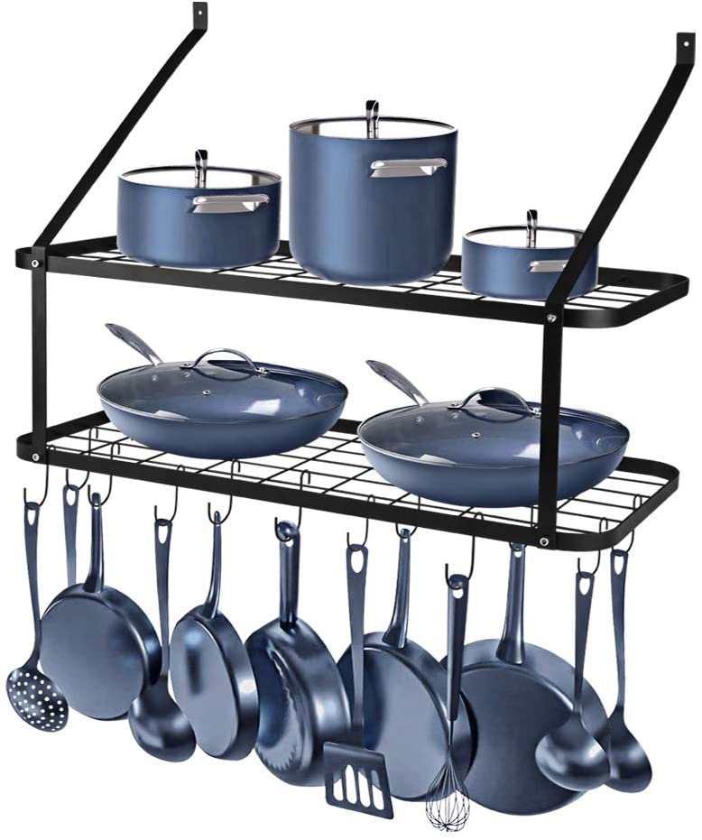 Rottogoon Two-Tier Wall Hanging Pot Rack and Organizer