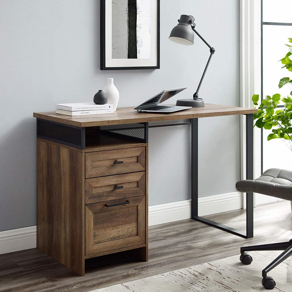  Walker Edison Modern Metal and Wood 3 Drawer Writing Desk